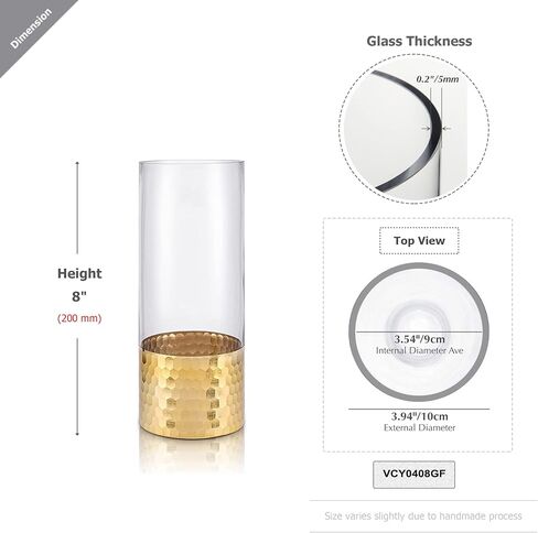 Clear Cylinder Glass Vase with Gold Honeycomb Metalic Base | Tall Vases for Flowers, Home Décor, Wedding Table Centerpieces, Gift in Kuwait