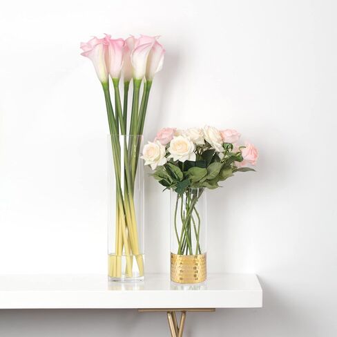 Clear Cylinder Glass Vase with Gold Honeycomb Metalic Base | Tall Vases for Flowers, Home Décor, Wedding Table Centerpieces, Gift in Kuwait