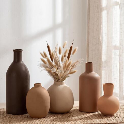 Small Ceramic Flower Vase Set, 5 Pack Modern Decorative Vases, Farmhouse Style Ornaments for Living Room, Kitchen, Bedroom, Party, Wedding in Kuwait