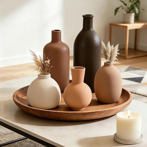 Small Ceramic Flower Vase Set, 5 Pack Modern Decorative Vases, Farmhouse Style Ornaments for Living Room, Kitchen, Bedroom, Party, Wedding in Kuwait