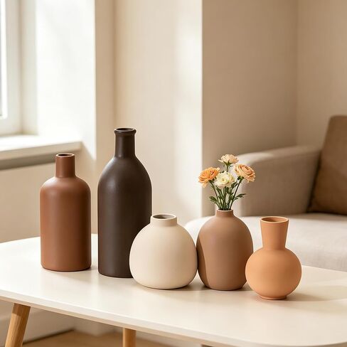 Small Ceramic Flower Vase Set, 5 Pack Modern Decorative Vases, Farmhouse Style Ornaments for Living Room, Kitchen, Bedroom, Party, Wedding in Kuwait