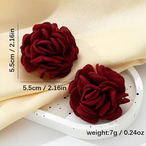 Charm Red Rose Flower Earrings for Women Vintage Statement Big Fabric Camellia Floral Stud Earring Y2k Valentines Jewelry Gift Party Dress Accessories in Saudi Arabia