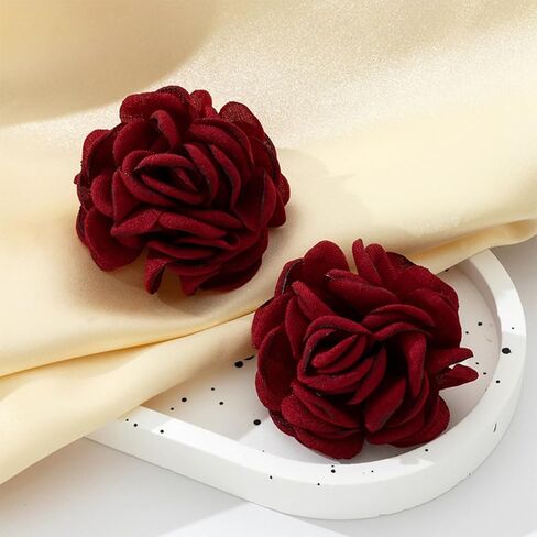 Charm Red Rose Flower Earrings for Women Vintage Statement Big Fabric Camellia Floral Stud Earring Y2k Valentines Jewelry Gift Party Dress Accessories in Saudi Arabia