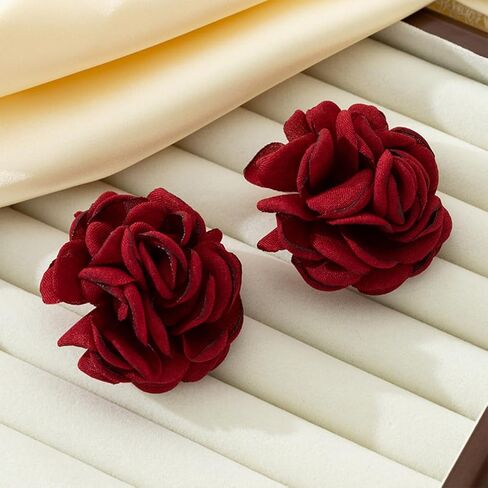 Charm Red Rose Flower Earrings for Women Vintage Statement Big Fabric Camellia Floral Stud Earring Y2k Valentines Jewelry Gift Party Dress Accessories in Saudi Arabia