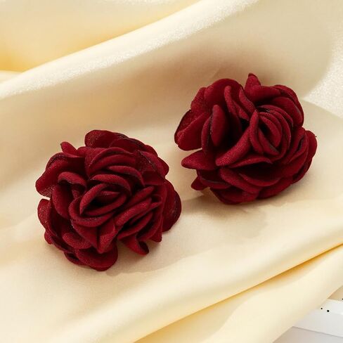 Charm Red Rose Flower Earrings for Women Vintage Statement Big Fabric Camellia Floral Stud Earring Y2k Valentines Jewelry Gift Party Dress Accessories in Saudi Arabia