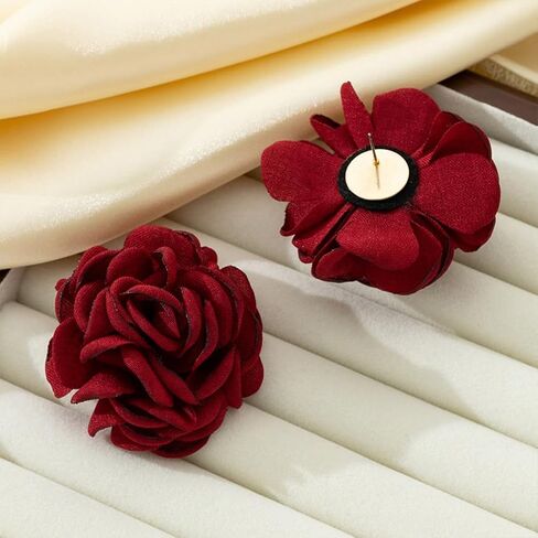 Charm Red Rose Flower Earrings for Women Vintage Statement Big Fabric Camellia Floral Stud Earring Y2k Valentines Jewelry Gift Party Dress Accessories in Saudi Arabia