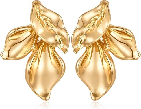 HANRESHE Chunky Gold Statement Earrings For Women Gold Flower Leaf Stud Earrings Floral Dangle Stud Earrings Trendy Jewelry Gift in Saudi Arabia