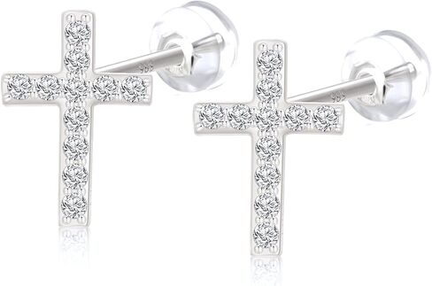 10k White Gold 0.16 cttw Lab Grown Diamond Cross Stud Earrings for Women, 10 Carat Gold Religious Earrings for Her in Kuwait