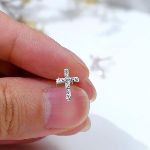 10k White Gold 0.16 cttw Lab Grown Diamond Cross Stud Earrings for Women, 10 Carat Gold Religious Earrings for Her in Kuwait