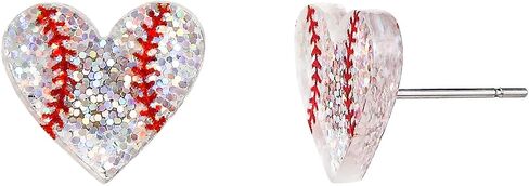 Glitter Heart Sports Ball stud Earrings Shiny Ball Game Heart Shaped Baseball Softball American Football Stud Earrings for Women in Saudi Arabia