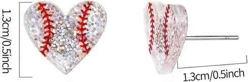 Glitter Heart Sports Ball stud Earrings Shiny Ball Game Heart Shaped Baseball Softball American Football Stud Earrings for Women in Saudi Arabia