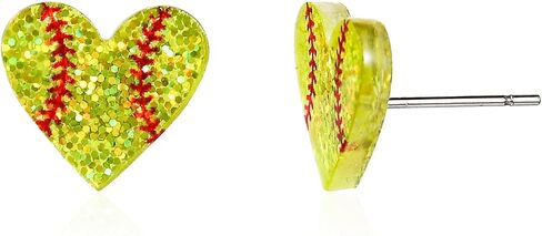 Glitter Heart Sports Ball stud Earrings Shiny Ball Game Heart Shaped Baseball Softball American Football Stud Earrings for Women in Saudi Arabia