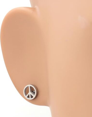 Steelmeup Stainless Steel Hollow Peace Sign Stud Earrings - Silver Tone 8mm Unisex Design for Women and Men, Symbol Jewelry in Kuwait