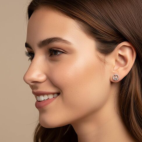 Steelmeup Stainless Steel Hollow Peace Sign Stud Earrings - Silver Tone 8mm Unisex Design for Women and Men, Symbol Jewelry in Kuwait