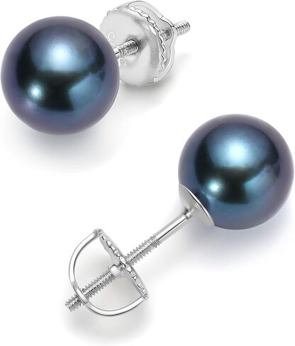 Black Pearl Stud Earrings, Akoya Cultured Pearl in 925 Sterling Silver, Hypoallergenic & Security Screw Backing, Jewelry Gifts for Women, 8-8.5mm in Saudi Arabia