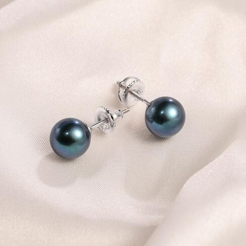 Black Pearl Stud Earrings, Akoya Cultured Pearl in 925 Sterling Silver, Hypoallergenic & Security Screw Backing, Jewelry Gifts for Women, 8-8.5mm in Saudi Arabia