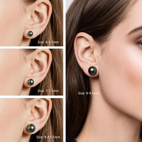 Black Pearl Stud Earrings, Akoya Cultured Pearl in 925 Sterling Silver, Hypoallergenic & Security Screw Backing, Jewelry Gifts for Women, 8-8.5mm in Saudi Arabia