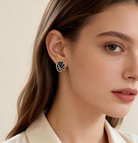 Lhysh Rose Flower Stud Earrings for Women Flower Sterling Silver Post Earrings Hypoallergenic Earrings Cute Studs For Her Nickel Free in Saudi Arabia