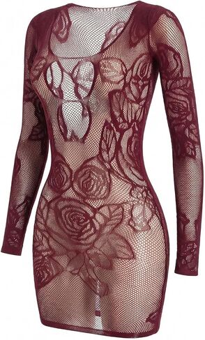 KAYLLE&KT Womens Lingerie Fishnet Lingerie for Women Long Sleeves Sexy Babydoll One Piece Mesh Mini Dress in Saudi Arabia
