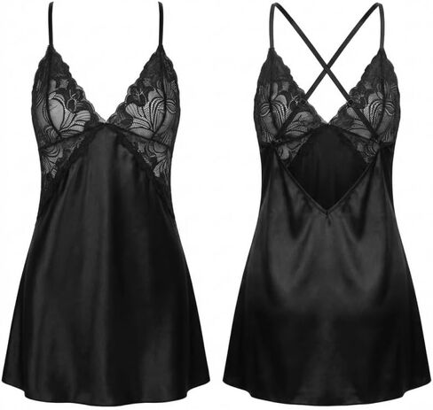 Sexy Lingerie for Women, Women's Nightgown - V Neck Backless, Lace Nightdress for Home Loungewear in Kuwait