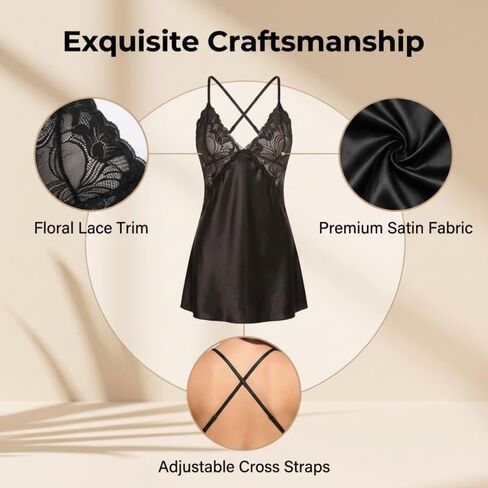 Sexy Lingerie for Women, Women's Nightgown - V Neck Backless, Lace Nightdress for Home Loungewear in Kuwait