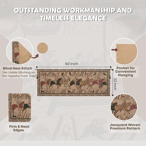 C Charlotte Home Furnishings Inc Bayeux William's Troops Belgian Tapestry Wall Hanging | Viscose Cotton and Polyester Blend Wall Art | 22 in. x 60 in | Home Decor Accents in Saudi Arabia