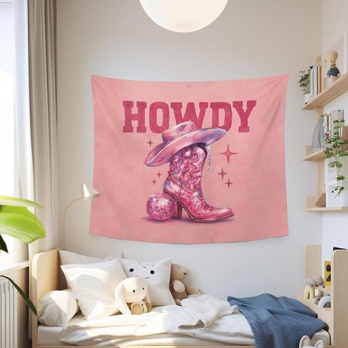 MNOSAIOO Howdy Western Disco Ball Boots Wall Tapestry Hanging for Bedroom Cowgirl Cowboy, Pink Preppy Trendy Tapestries, Retro Girly Room Wall Decor Banner for Bedroom Dorm Classroom Home 50x60 inch in Saudi Arabia