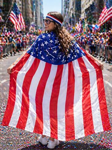 Flag Costume Cape Set for 4th of July, Patriotic Sunglasses, Headband, and Flag Outfit for Adult Men Women in Kuwait