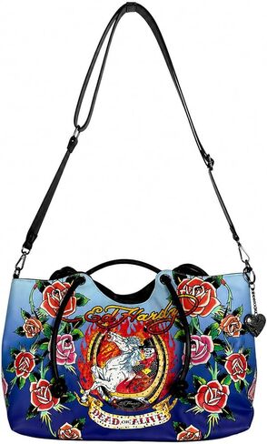 ED HARDY Women’s Dead Alive Rose Tote Shoulder Bag with Adjustable Crossbody Strap, Large Graphic Handbag, 17 x 10 in (Midnight Stallion Bloom) in Saudi Arabia