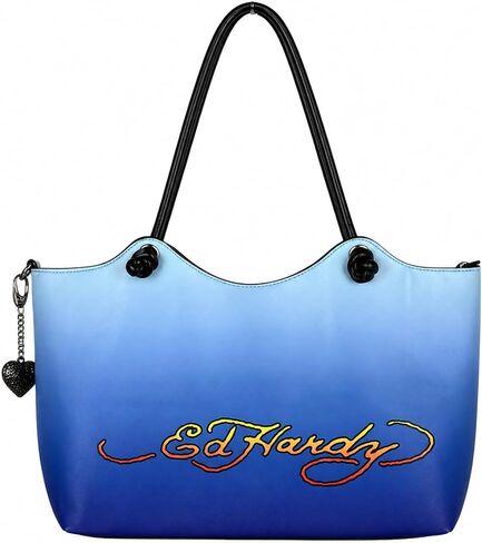 ED HARDY Women’s Dead Alive Rose Tote Shoulder Bag with Adjustable Crossbody Strap, Large Graphic Handbag, 17 x 10 in (Midnight Stallion Bloom) in Saudi Arabia
