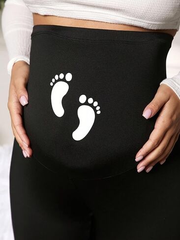 Maternity Leggings Adjustable Waistband Pregnancy Yoga Pants Over Belly Workout Tights with Footprint Women in Kuwait