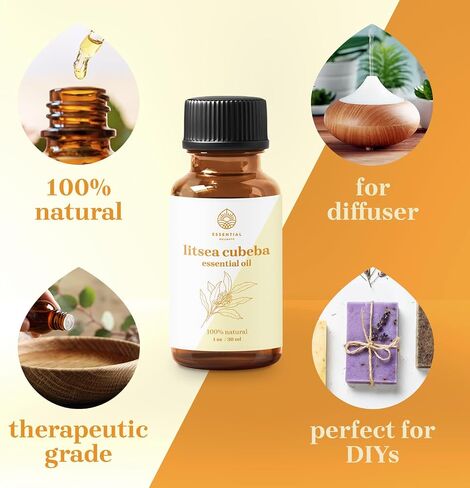 Litsea Cubeba Essential Oil by Essential Delights - Fresh and Citrusy Aroma for Energizing Aromatherapy and DIY Cleaning Products, 1 oz in Saudi Arabia