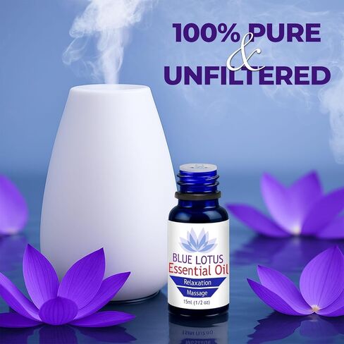 احصل على زيت اللوتس العطري الأزرق من بيزي - نقي 100%، غير مخفف، من الدرجة العلاجية - زيوت عطرية للعلاج العطري للناشر، والاسترخاء، والتدليك، والصابون والشموع التي تصنعها بنفسك - 0.5 أونصة سائلة (15 مل) in Kuwait