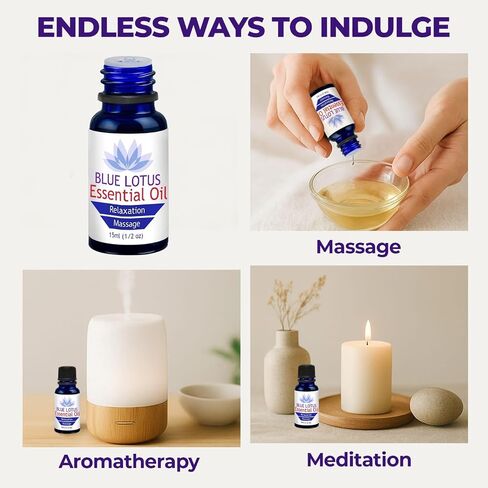 احصل على زيت اللوتس العطري الأزرق من بيزي - نقي 100%، غير مخفف، من الدرجة العلاجية - زيوت عطرية للعلاج العطري للناشر، والاسترخاء، والتدليك، والصابون والشموع التي تصنعها بنفسك - 0.5 أونصة سائلة (15 مل) in Kuwait