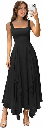 Women's Ruffles Long Bridesmaid Dresses 2026 Square Neck Chiffon Flowy Formal Wedding Dress in Saudi Arabia