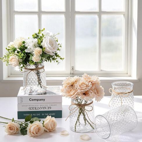 6 Pcs 4.3 in Caliber Plastic Vases Bulk for Centerpieces Table 6.3 in Height Plastic Flower Bud Vases Bulk with Twines Ropes for Wedding Reception Dining Table Home Decoration in Saudi Arabia