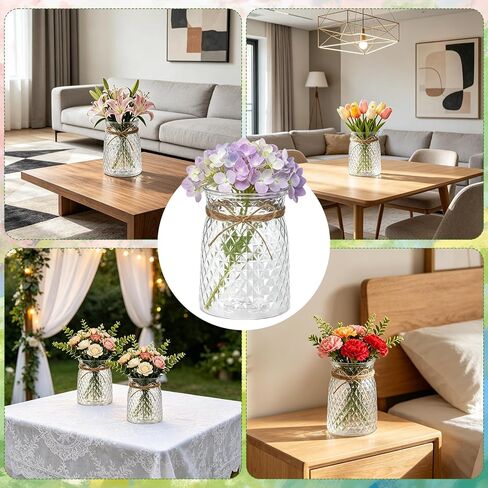 6 Pcs 4.3 in Caliber Plastic Vases Bulk for Centerpieces Table 6.3 in Height Plastic Flower Bud Vases Bulk with Twines Ropes for Wedding Reception Dining Table Home Decoration in Saudi Arabia
