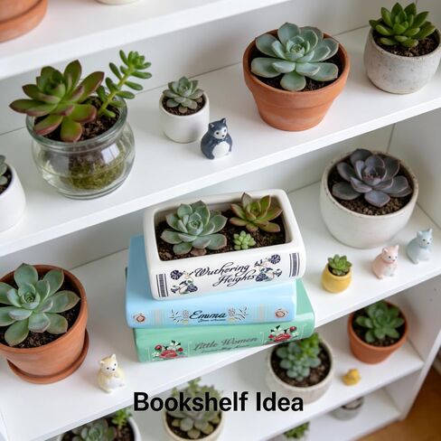 Book-Shaped Decorative Planter Pot - Unique Plant Vase & Bookshelf Desktop Office Decor for Book Lovers|Ceramic Planter with Drainage| Gift for Plant Lovers, Home Decor Enthusiasts in Saudi Arabia