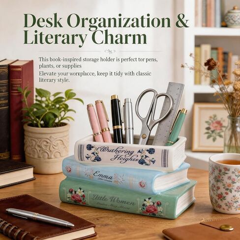 Book-Shaped Decorative Planter Pot - Unique Plant Vase & Bookshelf Desktop Office Decor for Book Lovers|Ceramic Planter with Drainage| Gift for Plant Lovers, Home Decor Enthusiasts in Saudi Arabia