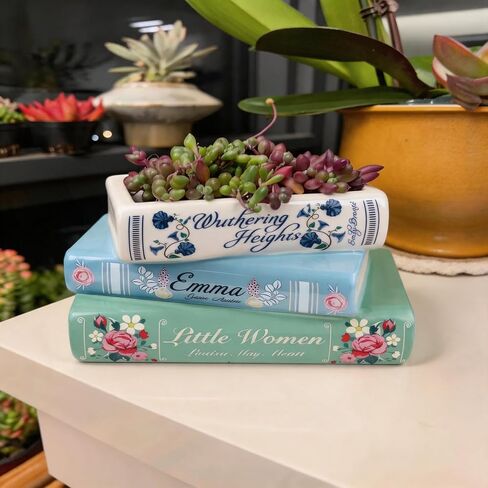 Book-Shaped Decorative Planter Pot - Unique Plant Vase & Bookshelf Desktop Office Decor for Book Lovers|Ceramic Planter with Drainage| Gift for Plant Lovers, Home Decor Enthusiasts in Saudi Arabia