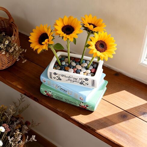 Book-Shaped Decorative Planter Pot - Unique Plant Vase & Bookshelf Desktop Office Decor for Book Lovers|Ceramic Planter with Drainage| Gift for Plant Lovers, Home Decor Enthusiasts in Saudi Arabia