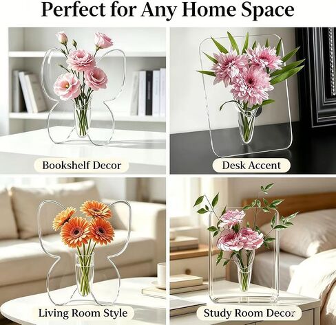 AZY 2-Piece Clear Acrylic Book Vase Set, Book & Butterfly Floral Holder, Unique Flower Vase, Decorative Frame Design, Modern Home Decor for Shelf, Office & Living Space in Saudi Arabia