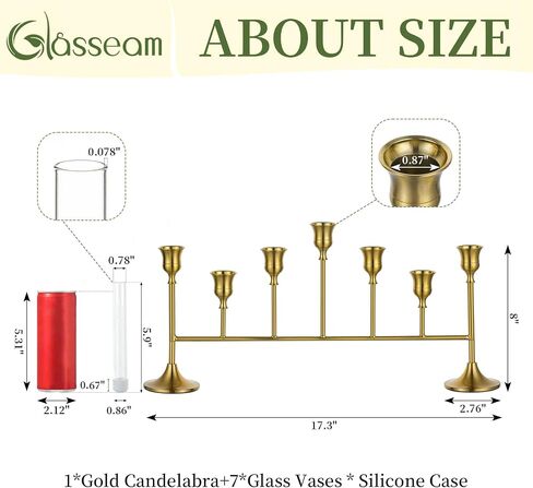 مزهريات برعم مع حاملات شمعدان: مزهرية زجاجية صغيرة من Glasseam 7 قطع للزهور وحاملات شموع مستدقة ذهبية لديكور الزفاف، مزهرية شفافة نحيفة مقاس 5.9 بوصة وحافظة من السيليكون لتنسيقات الأزهار وأغطية الطاولات in Kuwait