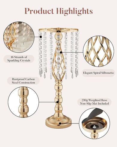 10 Pcs 21.5" Tall Gold Centerpieces for Table, Open Lattice Midsection Trumpet Base Vase Stands with Hanging Crystals, Metal Flower Holders for Wedding Receptions,Parties & Event Decor in Saudi Arabia
