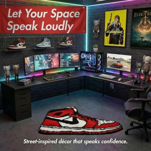 Sneaker Rug - Jordan 4 Rug - 30" X 20" Soft Microfiber Cute Mat for Aesthetic Room Decor - Vintage Non Slip Hypebeast Rug for Bedroom, Children's Room - Machine Washable Gamer Mat Gift for Boys Stuff in Saudi Arabia