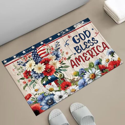 APROPHIC 4th of July Bathroom Mat for Decor,Floral Star Plank Bath Rug, Independence Day Non-Slip Rubber Backing, Absorbent Quick-Drying Floor Mat, Ultra-Thin Fit Under The Door, 17x24 in,Blue Red in Saudi Arabia