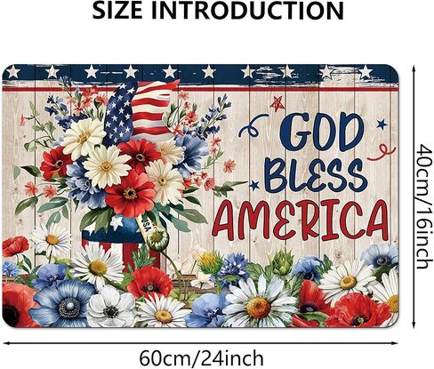 APROPHIC 4th of July Bathroom Mat for Decor,Floral Star Plank Bath Rug, Independence Day Non-Slip Rubber Backing, Absorbent Quick-Drying Floor Mat, Ultra-Thin Fit Under The Door, 17x24 in,Blue Red in Saudi Arabia