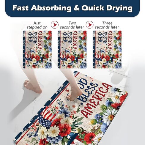 APROPHIC 4th of July Bathroom Mat for Decor,Floral Star Plank Bath Rug, Independence Day Non-Slip Rubber Backing, Absorbent Quick-Drying Floor Mat, Ultra-Thin Fit Under The Door, 17x24 in,Blue Red in Saudi Arabia