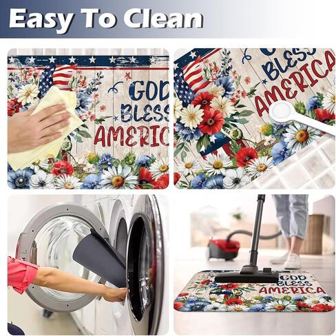 APROPHIC 4th of July Bathroom Mat for Decor,Floral Star Plank Bath Rug, Independence Day Non-Slip Rubber Backing, Absorbent Quick-Drying Floor Mat, Ultra-Thin Fit Under The Door, 17x24 in,Blue Red in Saudi Arabia