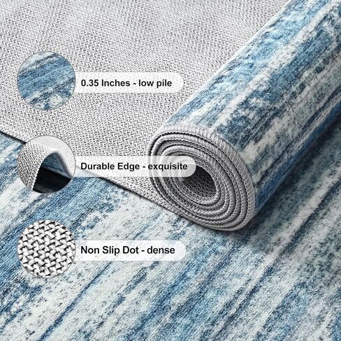 Chicrug 2x6 Hallway Washable Runner Rugs for Bedroom, Non Slip Striped Abstract Runners Rug for Entryway Kitchen, Low Pile Indoor Floor Carpet Runner for Laundry Room Dorm Bedside Decor, Blue in Saudi Arabia